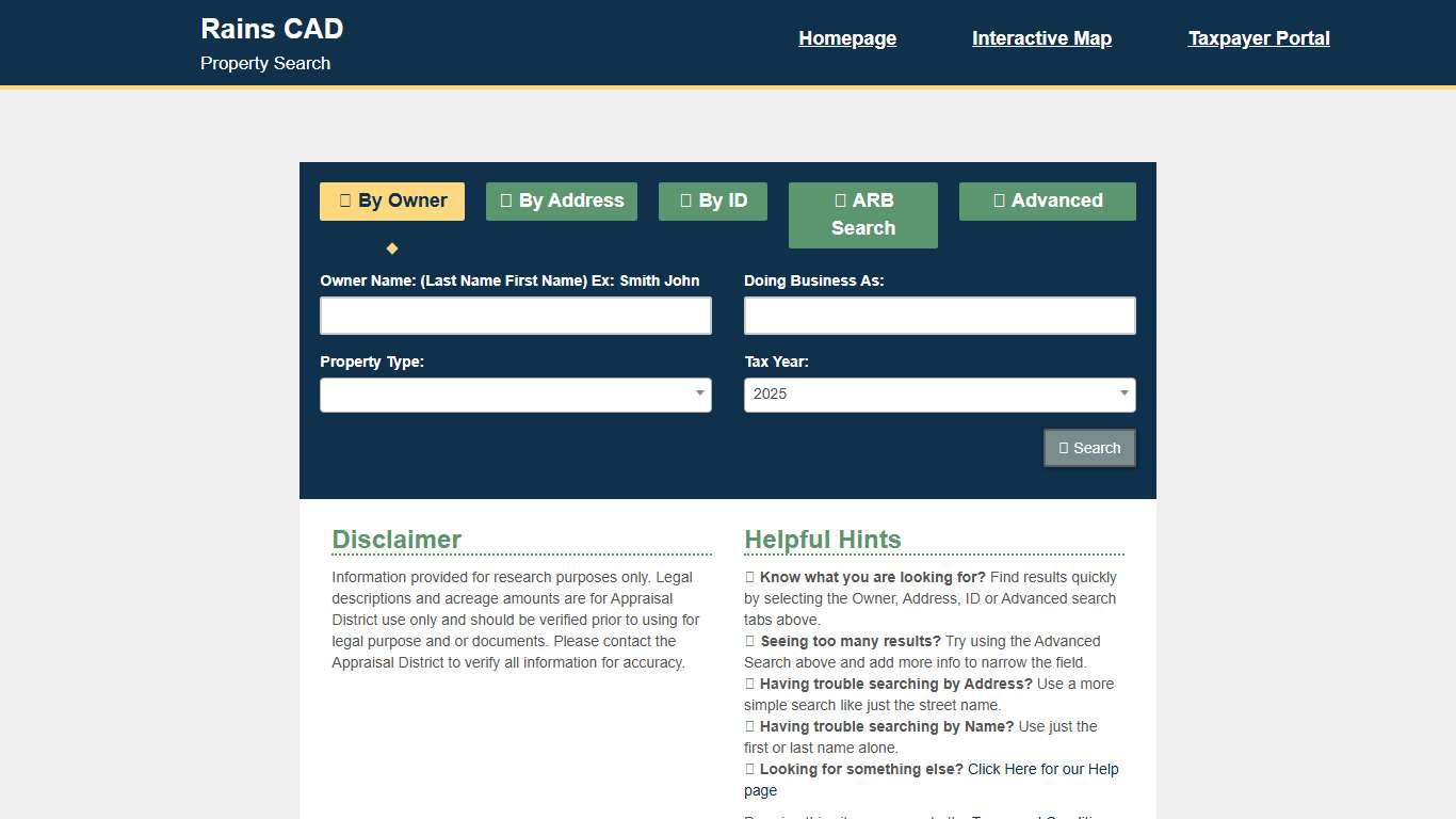 Rains CAD Property Search