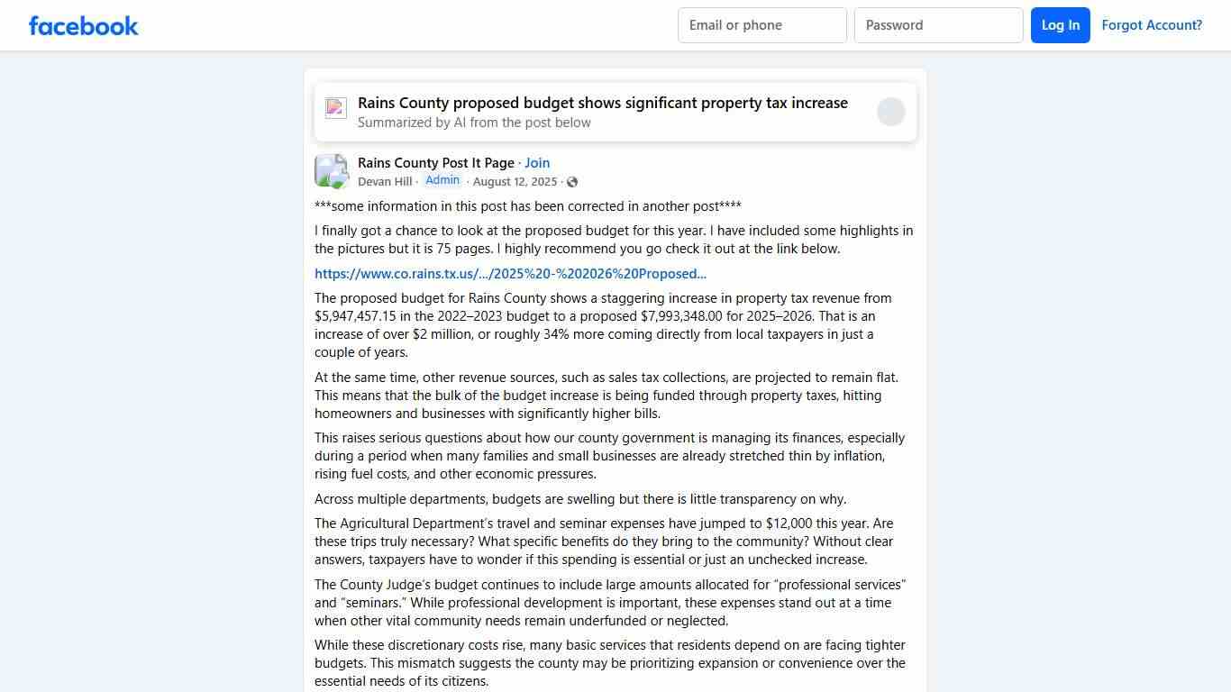 Rains County Post It Page ***some information in this post has been corrected in another post**** Facebook